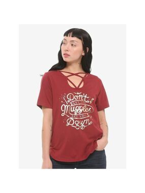 Harry Potter Burgundy Muggles Crisscross Girls T-Shirt (Med)